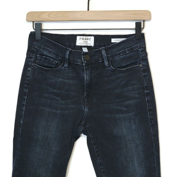 FRAME Le Skinny de Jeanne Mid Rise Dark Wash Blue Denim Jeans Minimal Chic 27 - Picture 3 of 13